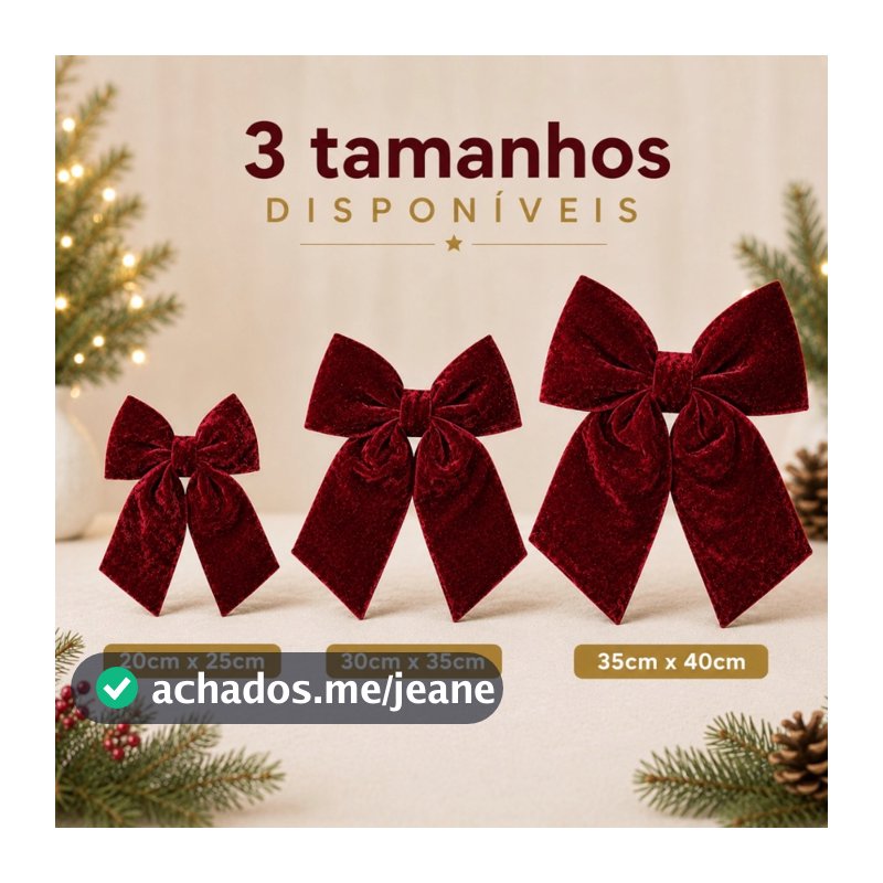 Laço Natalino de Veludo Vermelho para Árvore de Natal Guirlanda Decoração Pequeno Médio Grande