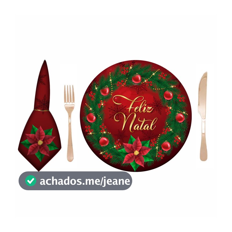 Kit 6 Capa + 6 Guardanapo Sousplat Supla de Natal Tecido 35cm Oferta Decoração de Natal
