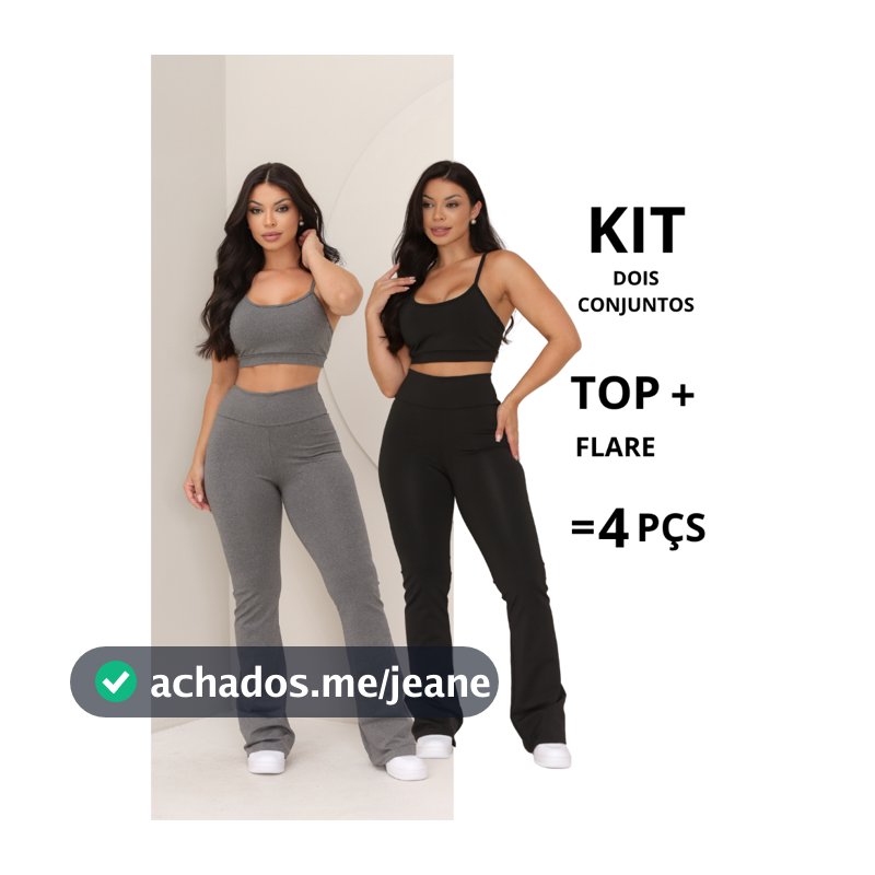 Kit 2 conjuntos top calças legging flare feminino fitness academia
