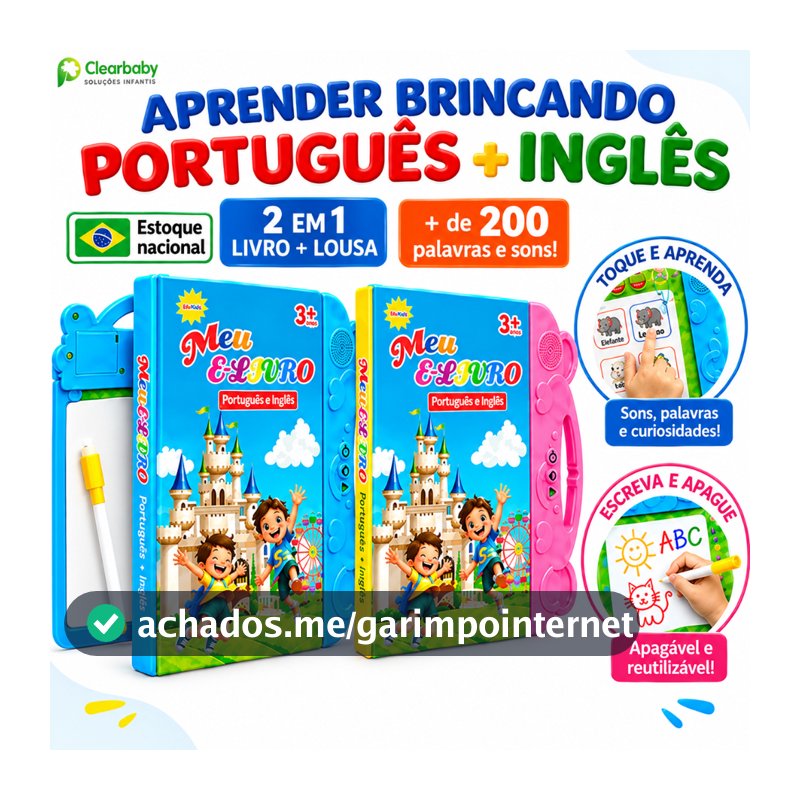 Livro Sonoro Interativo para Crianças Português e Inglês Livro Ilustrado Bilíngue  Brinquedo Educativo Sensível ao Toque