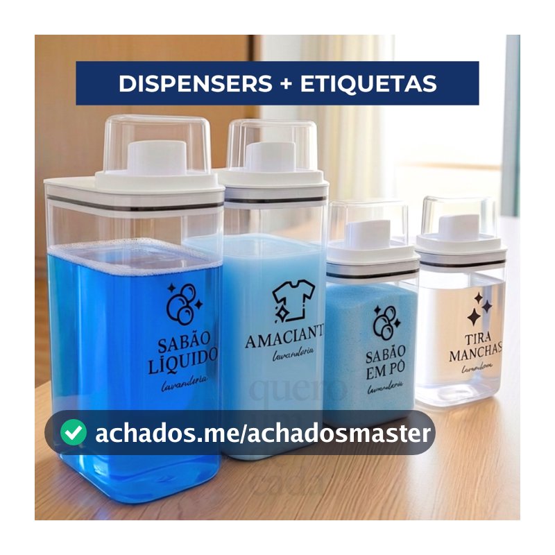 Dispensers Lavanderia 1,5L e 2,3L - Amaciante, Sabão em Pó, Sabão Líquido, Tira Manchas kit/individ