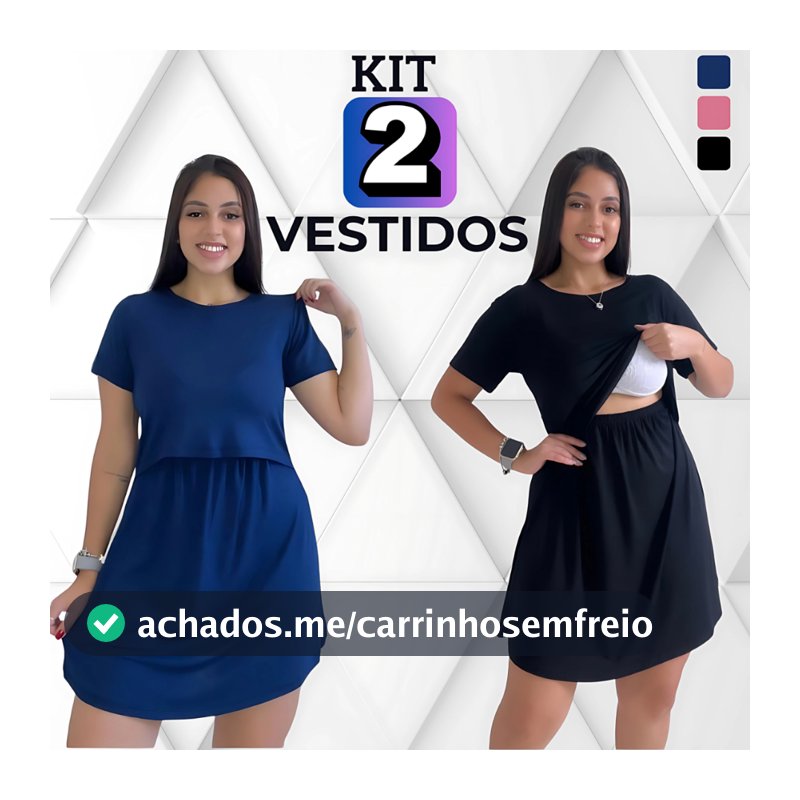 Kit 2 Vestido Amamentação Gestante Pós Parto Saida Maternidade Casual Gravida Amamentar Camisola