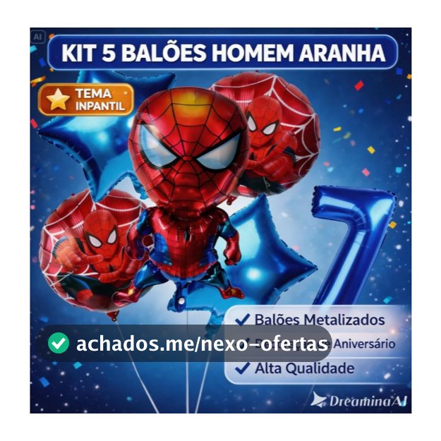 Kit 5 Balão Metalizado Homem Aranha Estrela Azul ou Vermelha + 1 OU 2 Números Azul
