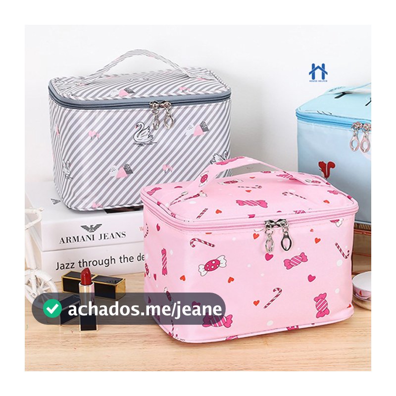 Bolsa de Maquiagem Estampada Organizadora de Maquiagem e Cosméticos Estojo Grande
