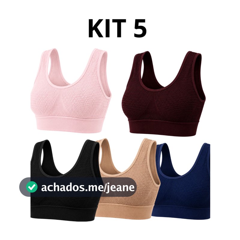 Kit 5 Top Feminino Alça Reforçada Sem Costura Poliamida Academia Top Nadador