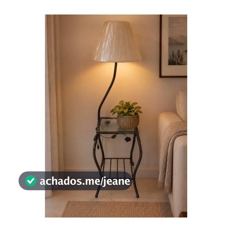Mesa Aparador Coluna Quadrada De Canto Com Abajur Flor Cúpula Café c/ Leite