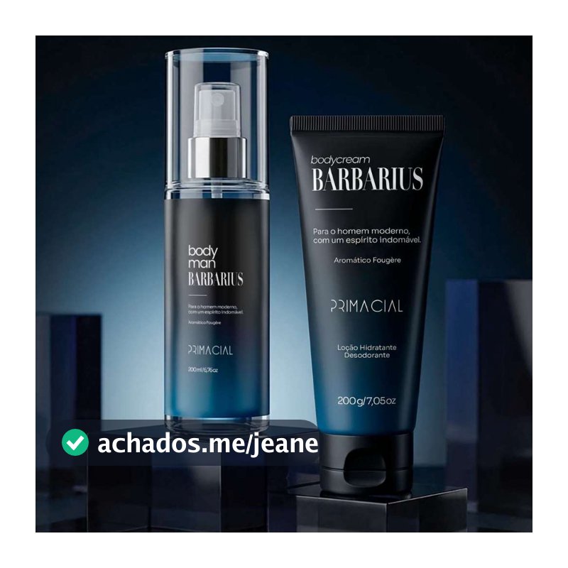 KIT BODY SPLASH BARBARIUS + HIDRATANTE DESODORANTE MASCULINO 200G - PRIMACIAL PERFUME AMADEIRADO