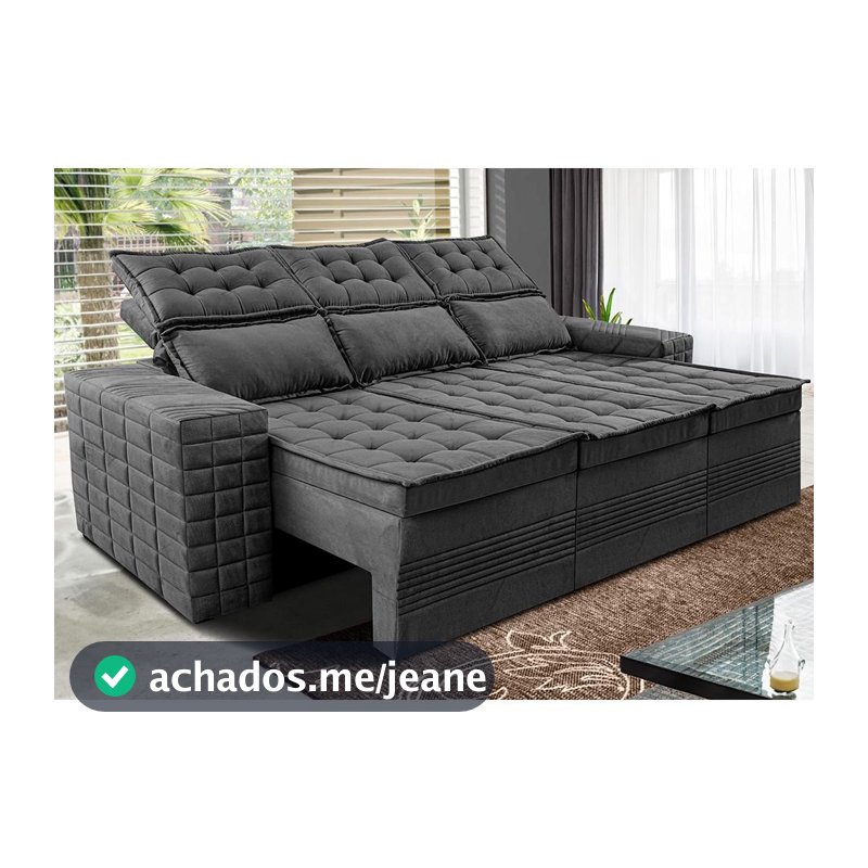 Sofá 3 Lugares Retrátil e Reclinável Cama inBox Senses 2,00m Velusoft Cinza