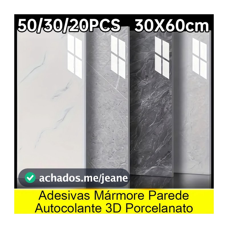 KIT 50/30/20 Adesivos de Parede 60CMx30CM Revestimento em Mármore Placas Adesivas Banheiro Cozinha Lavabo Cerâmica