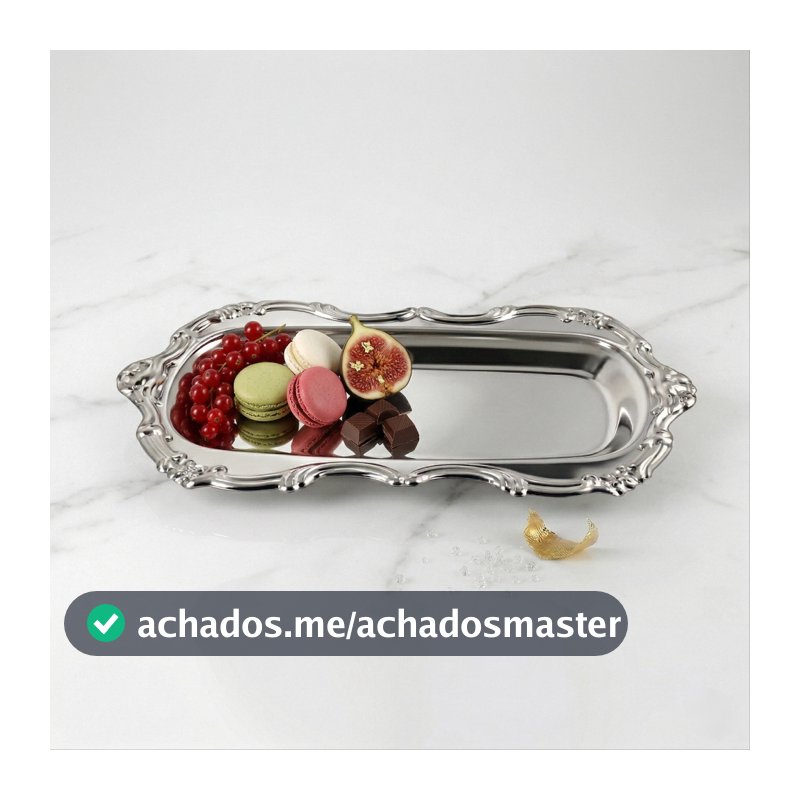 Bandeja Decorativa Em Aço Inox Retangular Estilo Vintage Clássica Espelhada Para Lavabo Joias Café 20x12cm