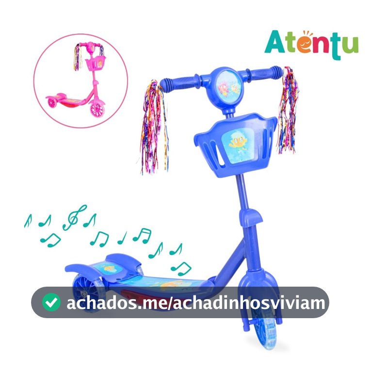 Patinete Infantil 3 Rodas com Led Som e Cesta Menino Menina
