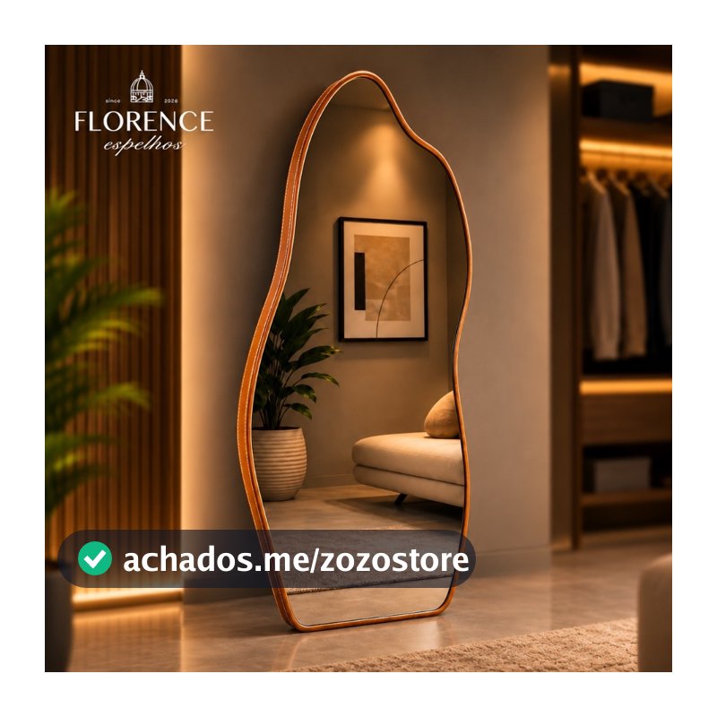 Espelho Orgânico 120x50 e 80x40 Com Moldura EM COURO Corpo Inteiro Moderno Luxo