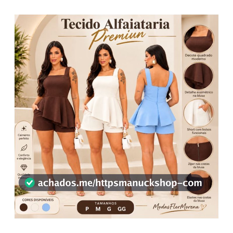 Conjunto Feminino Alfaiataria Regata e Short Estilo Simetria
