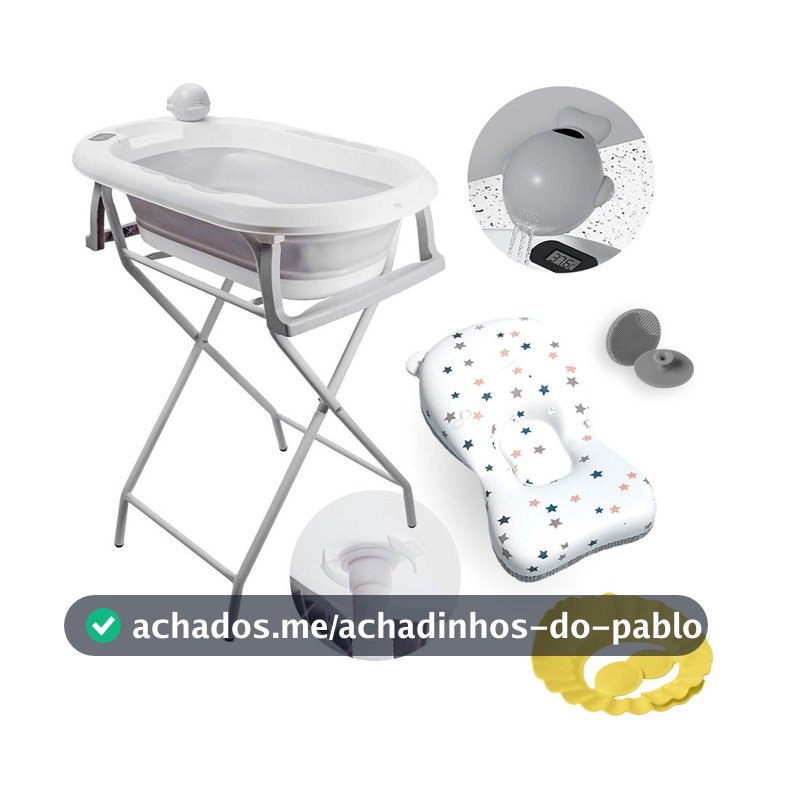 Banheira Dobrável Com Suporte e Acessórios YPB188 Cinza Yuupi
