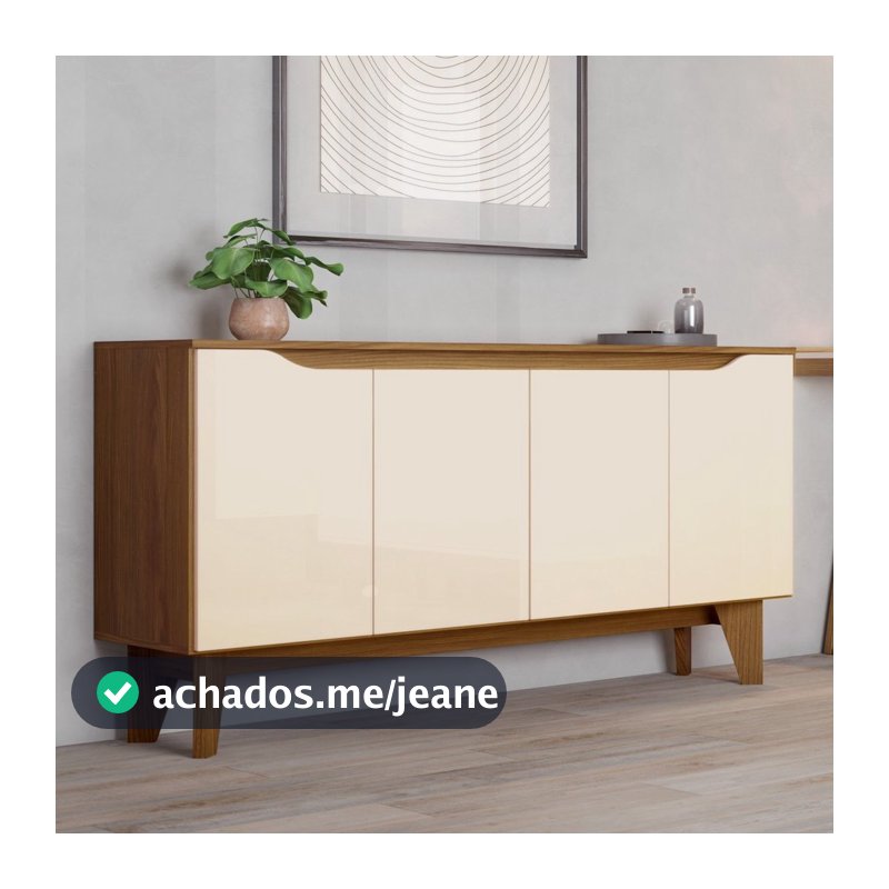 Buffet Aparador 4 Portas 150cm em MDP com Portas em MDF Nature Off White Branco