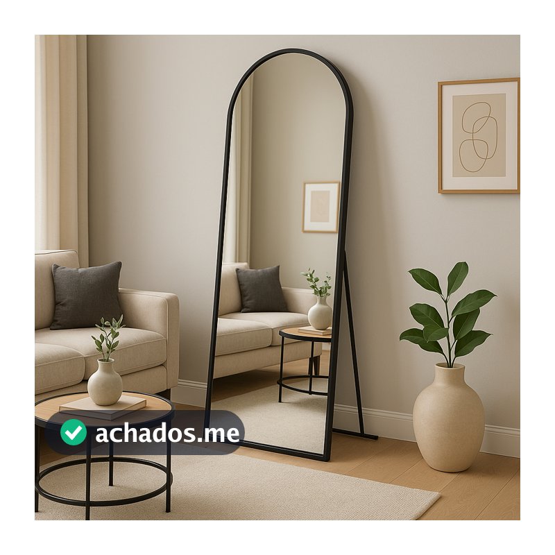 Espelho Corpo Inteiro 40cm x 110cm Grande De Chão Portal Moldura Couro Decoração Sala Loja Closet