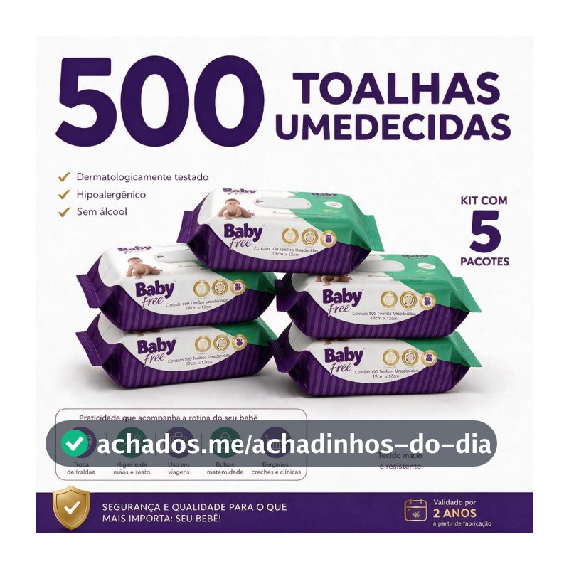 Kit 05 pacotes de Toalhas Umedecidas/ Lenços  Baby free c/100- (sem tampa flip-top)