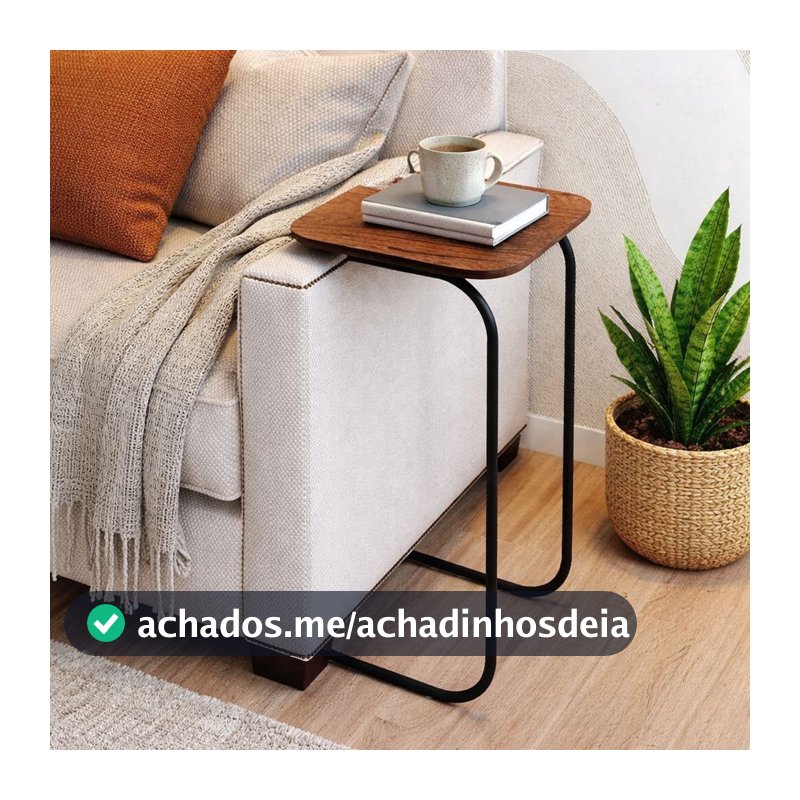 Mesa de Apoio para Sofá Veneza Tampo Madeira Lâminada Premium Para Sala Cozinha Àrea Gourmet Registrare Decor