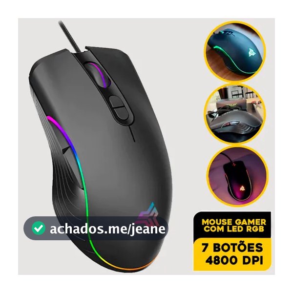 Mouse Gamer 4800 DPI Óptico RGB Chroma 7 Botões USB Alta Precisão para PC Notebook Jogos FPS