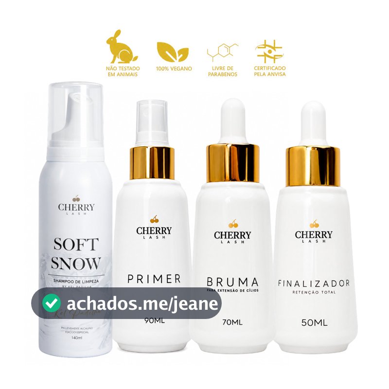 Kit Retenção Bruma/Primer/Finalizador + Espuma de Limpeza Soft Snow Shampoo Extensão Cílios Cherry