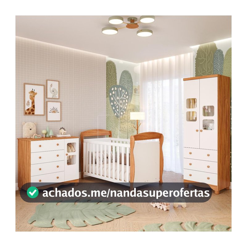 Quarto Bebê Completo Berço Americano Marquesa 3 em 1 Guarda Roupa 2 Portas Cômoda Uli 100% MDF