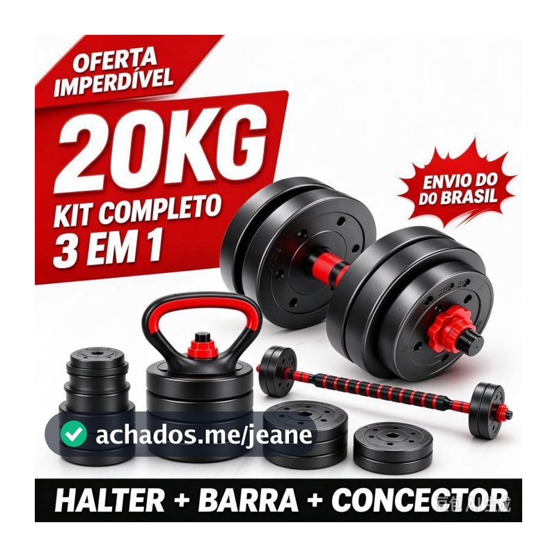 Kit Academia em Casa 15kg/20kg Halteres Ajustáveis,Inclui Barra Longa e Presilhas de Segurança