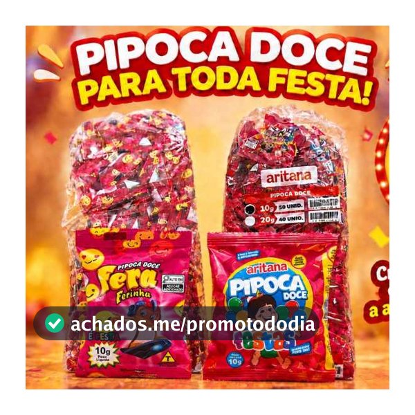 Pacote Pipoca Doce Aritana e Fera 50 unidades 10g - Festa/Aniversario