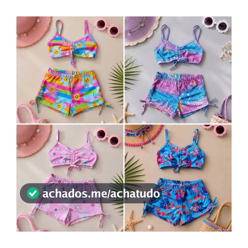 Biquini Infantil com Shortinho/ Moda praia menina proteção UV. Roupa de banho criança