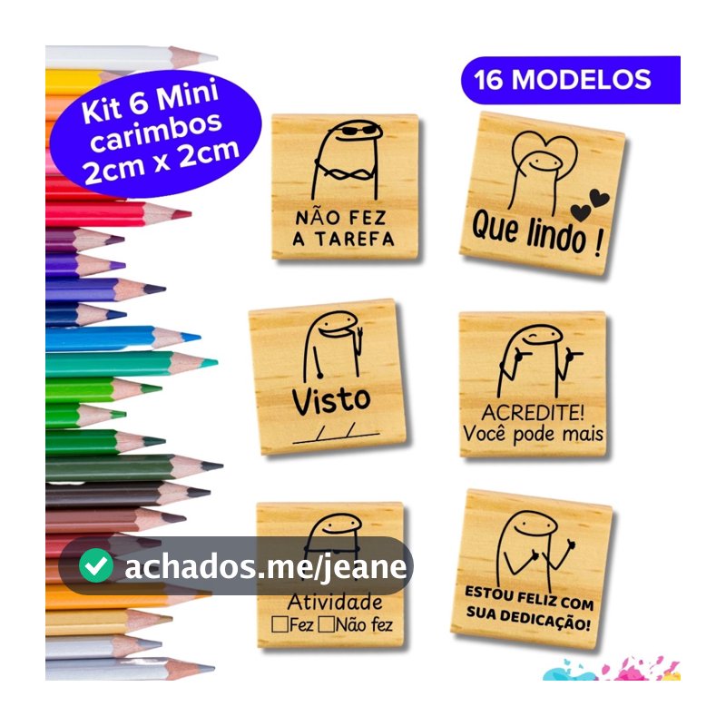 Mini Carimbo Pedagógico 2x2cm Kit Flork Bento Meme Carimbo Professora Escolar Educação Infantil