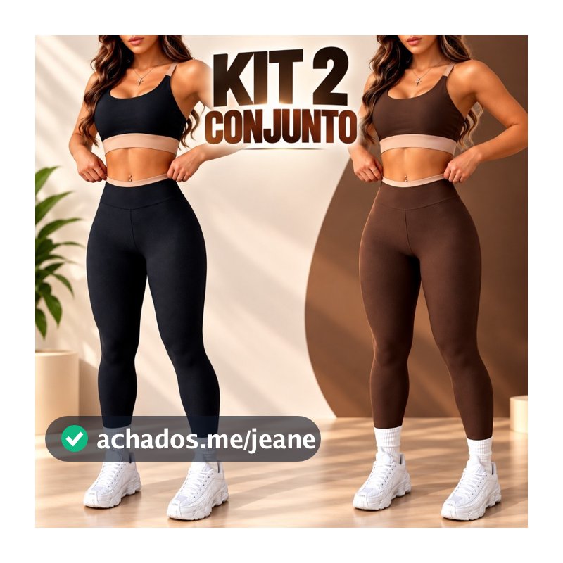 Kit 2 Conjunto Feminino Fitness Academia Calça e Top Cintura Alta Modelagem Premium Confortável Bicolor