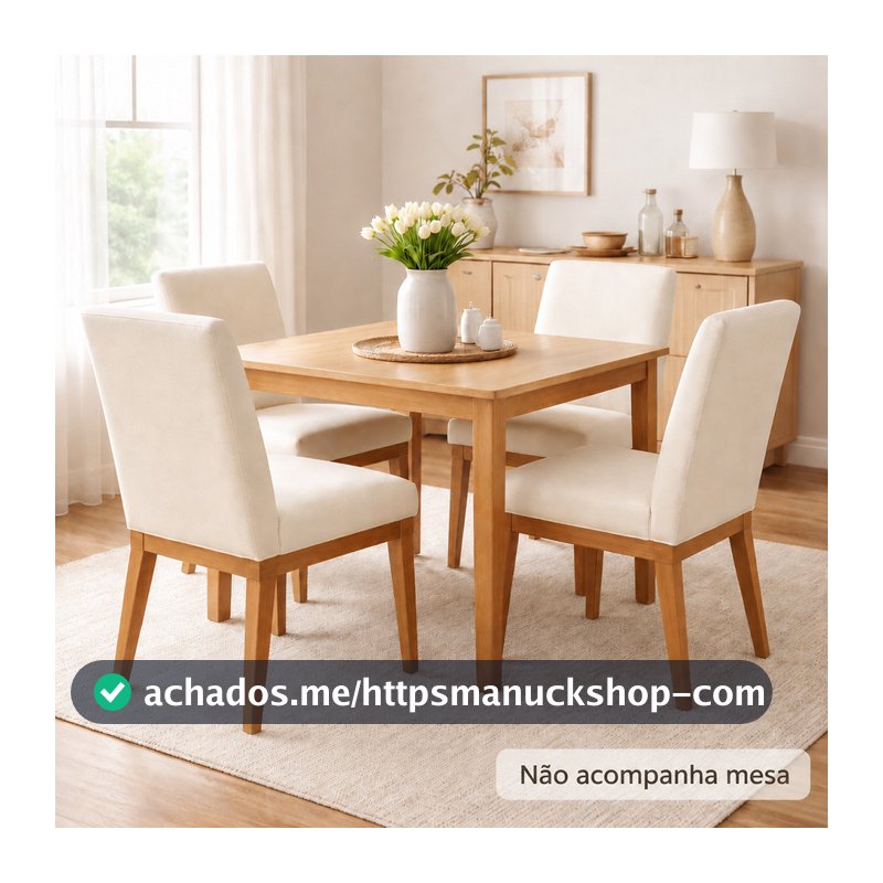 Kit 04 Cadeiras Ana Para Sala de Jantar Estofada Base Madeira Reforçada Aninha Poltronas