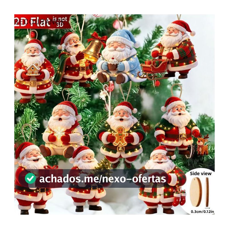 BEC 10 Unidades De Madeira Natural 2D Plana Papai Noel Enfeites Pendurados Pingente De Natal Fofo Para Árvore Decoração