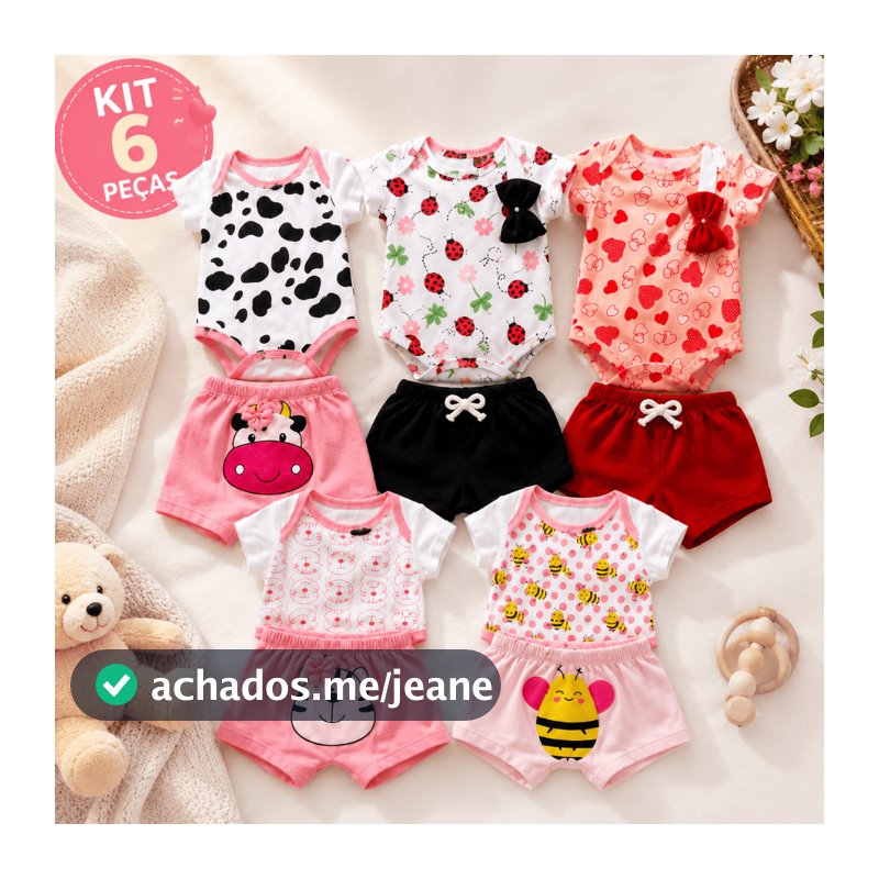Kit 6 Peças Roupa De Bebê Body Menina Animado Estampado Algodão
