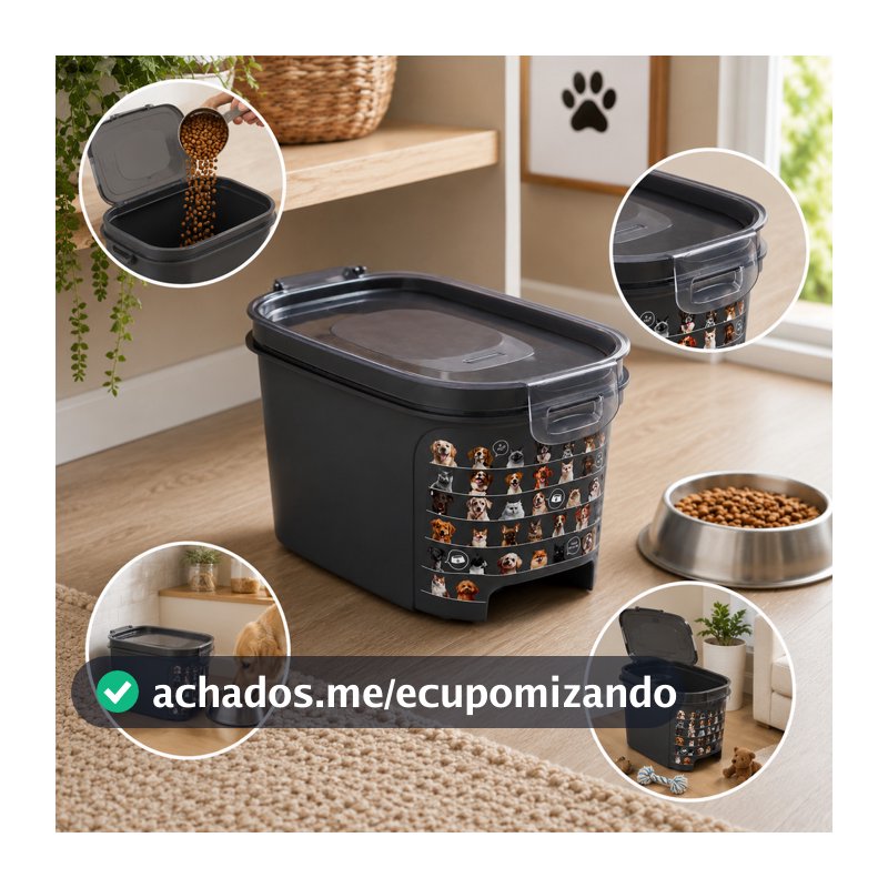 Pote Porta Ração Baixo Com Tampa Hermetica e Dosador Pets 4 L