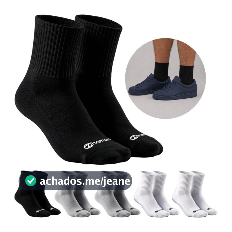 Kit 6 Pares Meias Zhamaro Algodão Cano Médio Alto Masculina Feminina Premium Grossa Atoalhada Macia