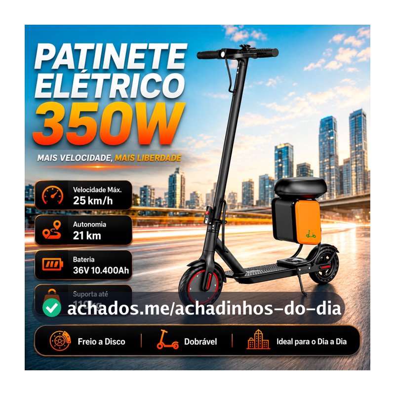 Patinete Elétrico 350W Scooter Banco + Bag Off Road 8' Polegadas Autonomia de 30Km