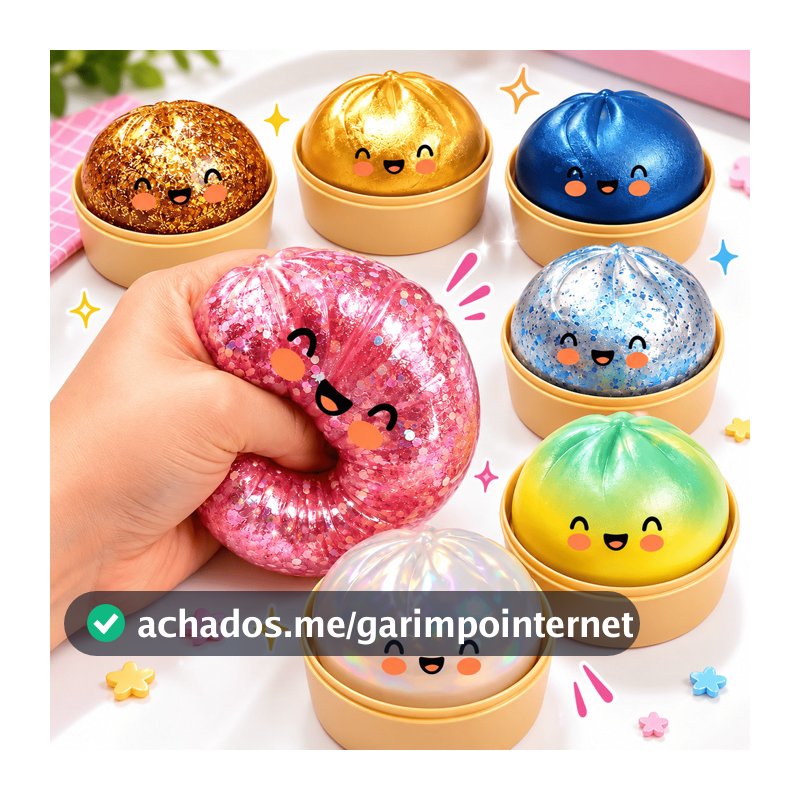 Dumpling Squishy Brinquedo Bolinho Baozi Brilhante Glitter Surpresa Pãozinho Macio Orbeez Sensorial Apertar