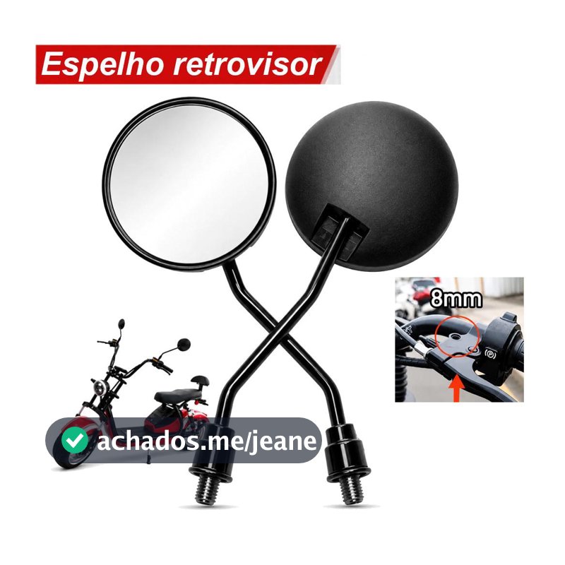 1 Par De Espelhos Retrovisores Redondos Ajustáveis Para Scooter E Motocicleta Elétrica , Rosca Direita 8 Mm