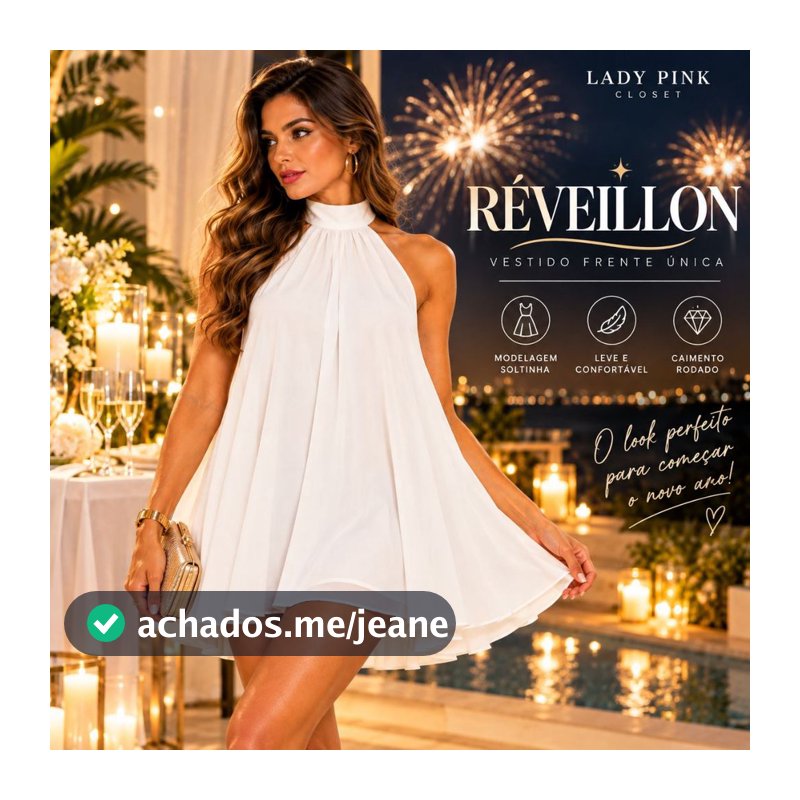 Vestido Feminino Curto Branco Réveillon Ano Novo Frente Única Costa Nua Soltinho Rodado