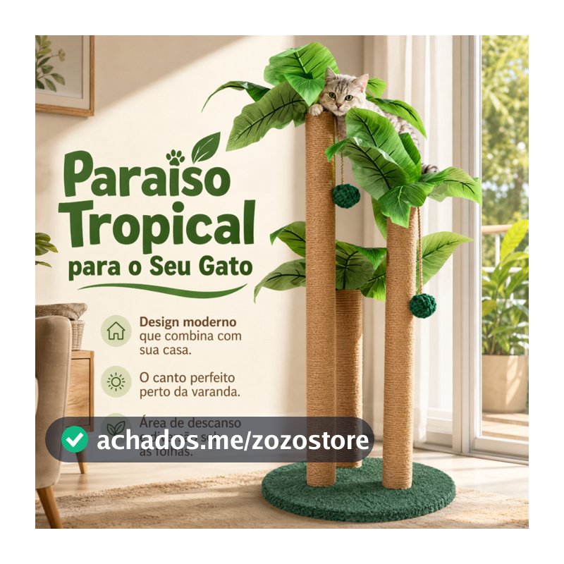 Newpet-Arranhador Três Alturas de Sisal 80cm com Folhas de Bananeira, Base Larga Anti-tombamento para Gatos