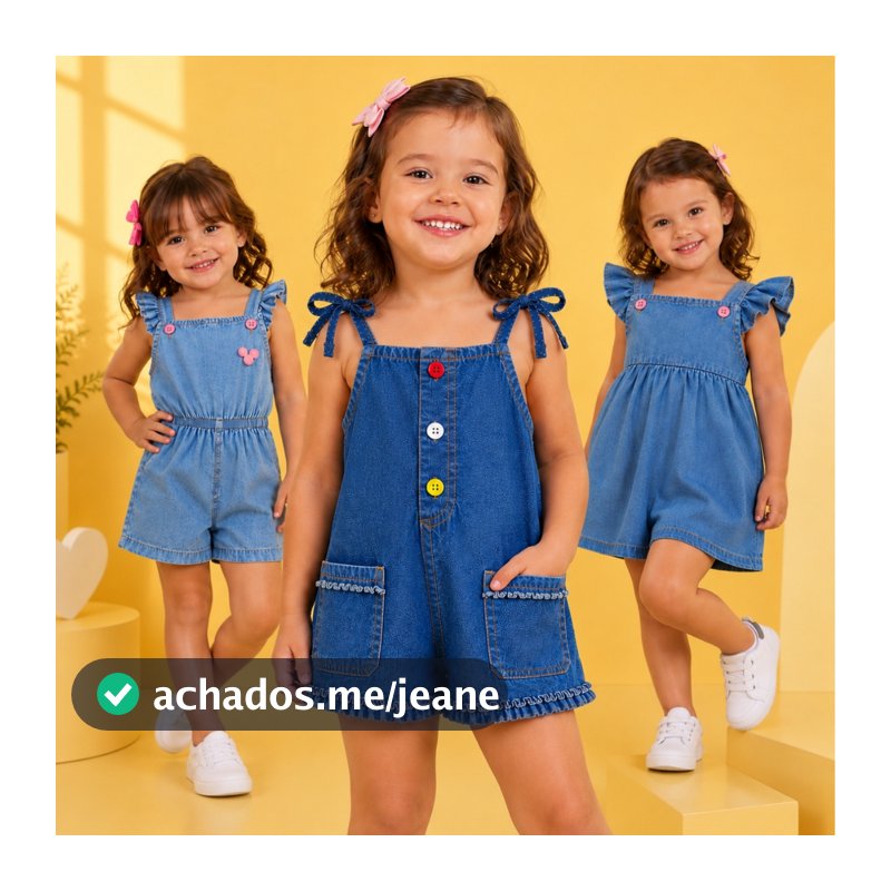 Macacão Macaquinho Jardineira Jeans Infantil Feminino 2 a 4 Anos Confortável e Estiloso