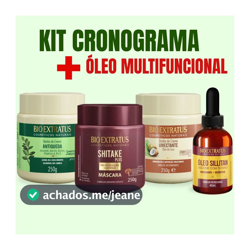 Bioextratus Tratamento Capilar Profissional 3 Máscaras 250g + Óleo 40ml Cronograma