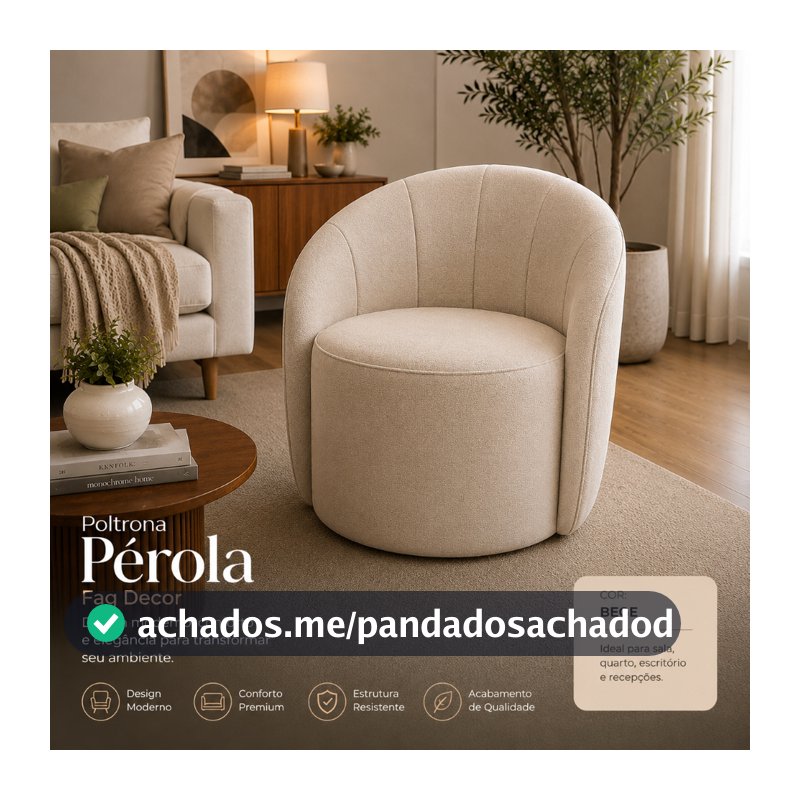 Poltrona Decorativa Pérola Fag Decor – Poltrona Moderna Estofada para Sala, Quarto, Escritório e Recepção
