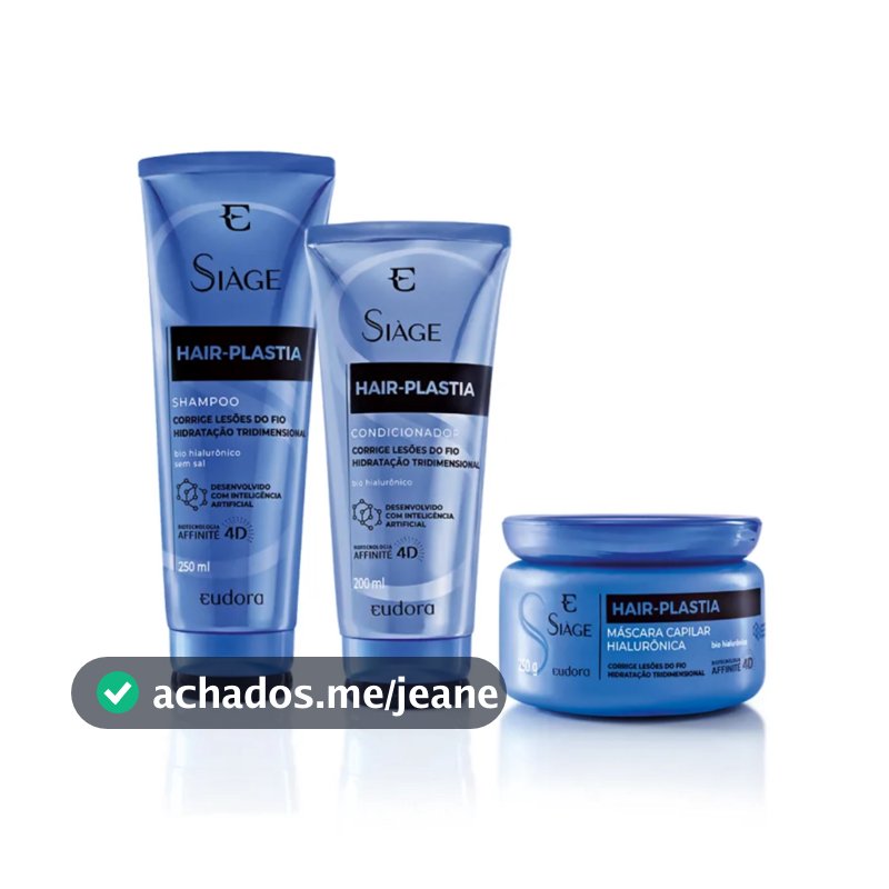 Combo Eudora Siàge Hair Plastia 3 itens Shampoo Condicionador e Máscara