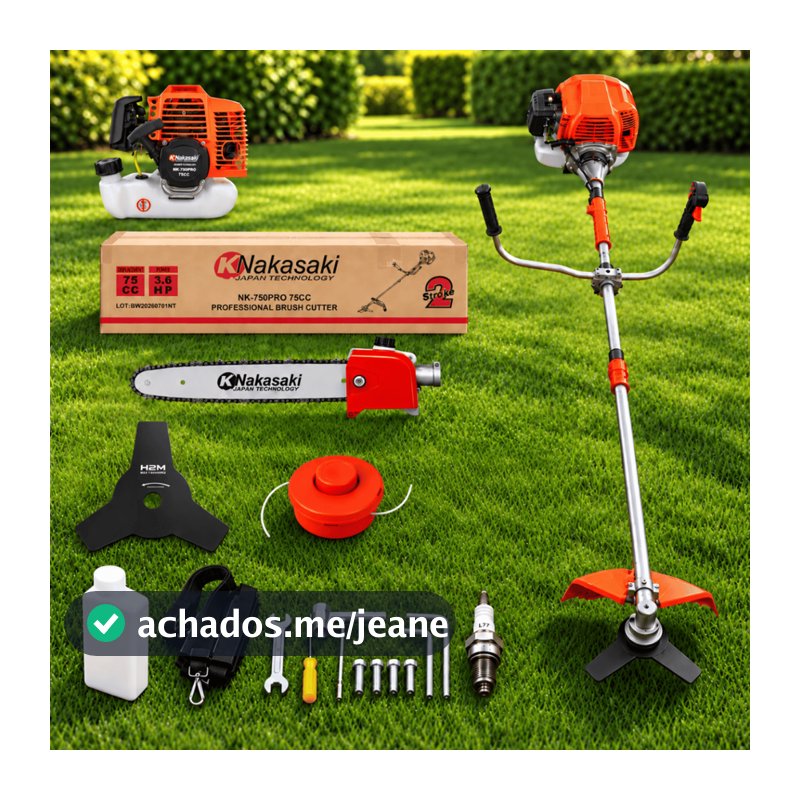 Roçadeira à Gasolina Profissional 8 em 1 75cc 3.6Hp Nakasaki 2 Tempos Completa Motopoda