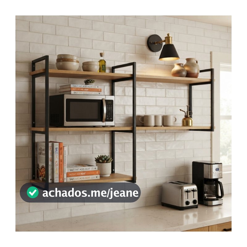 Prateleira Industrial Tripla 120x40x84cm Decorativa Suporte Metal Para Micro-ondas e Forno