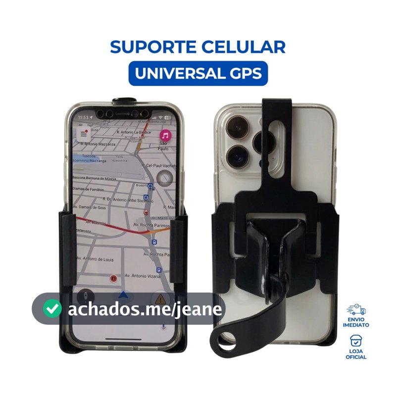 Suporte Celular Ferro Moto Universal Reforço Proteção Preto Articulado Motoboy