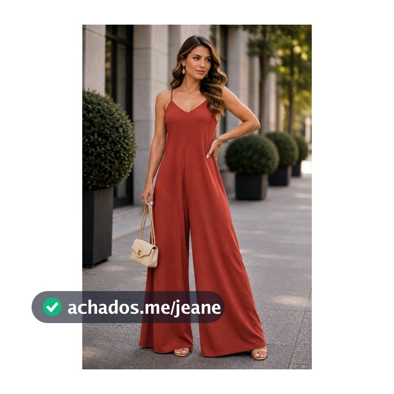 Macacão Feminino Pantalona Alça Fina com Bolso Decote V Elegante Promoção envio em 24 horas