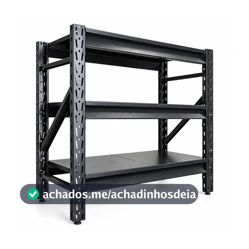 Estante de Aço Reforçada 3 Prateleiras 150kg por Nível Empilhável para Estoque Preto BAFF