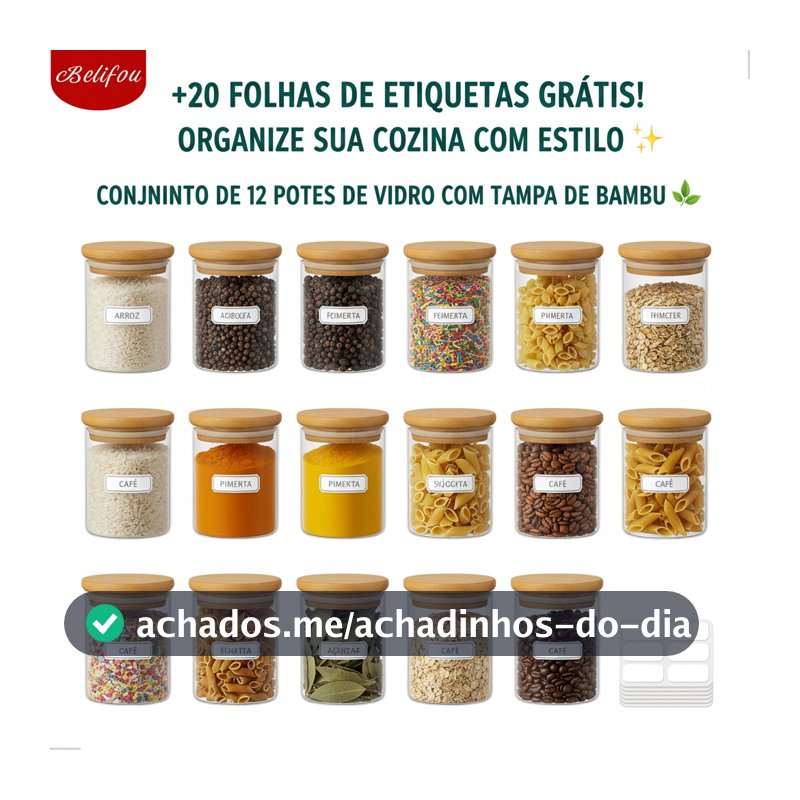 Belifou Kit 6 Pote hermético  200ML Pote De Vidro com Tampa bambu pote de mantimentos para cozinha
